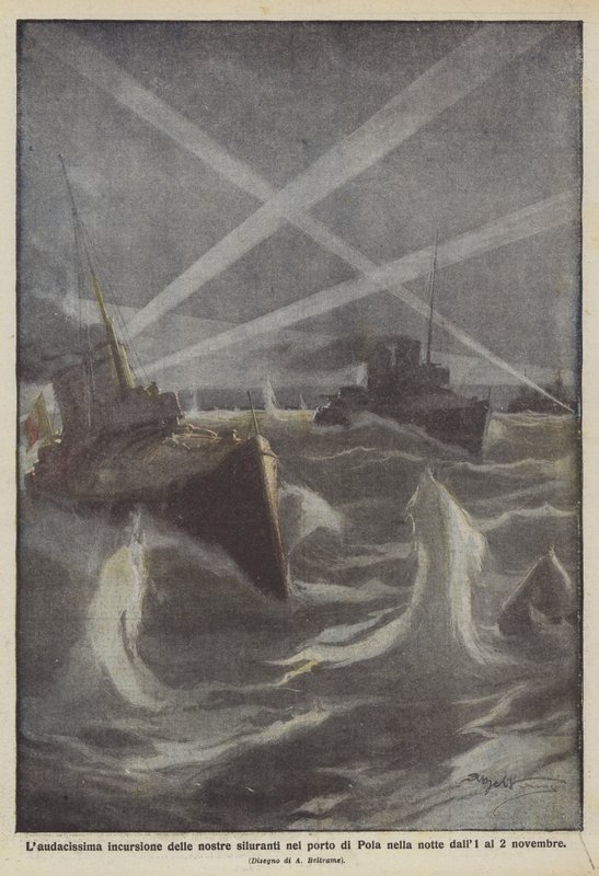 The Audacious Raid of Our Torpedo Boats in the Port of Pola on the Night of November 1-2 by Achille Beltrame