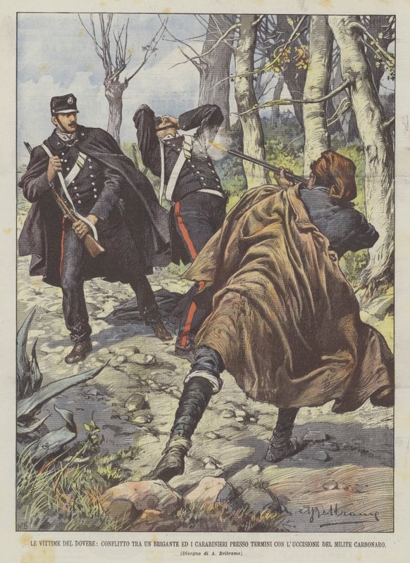 The Victims of Duty, A Conflict Between a Brigand and Carabinieri Near Termini with the Killing by Achille Beltrame