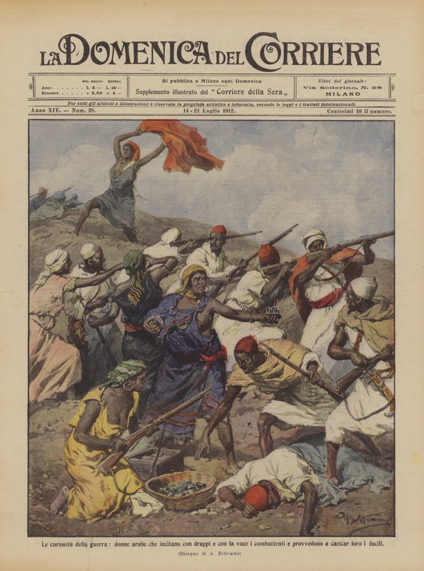 The Curiosities of War, Arab Women Encouraging the Fighters with Drapes and Voices by Achille Beltrame