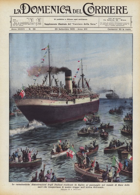 The Enthusiastic Demonstrations of Italians Living in Egypt at the Passage in the Suez Canal by Achille Beltrame