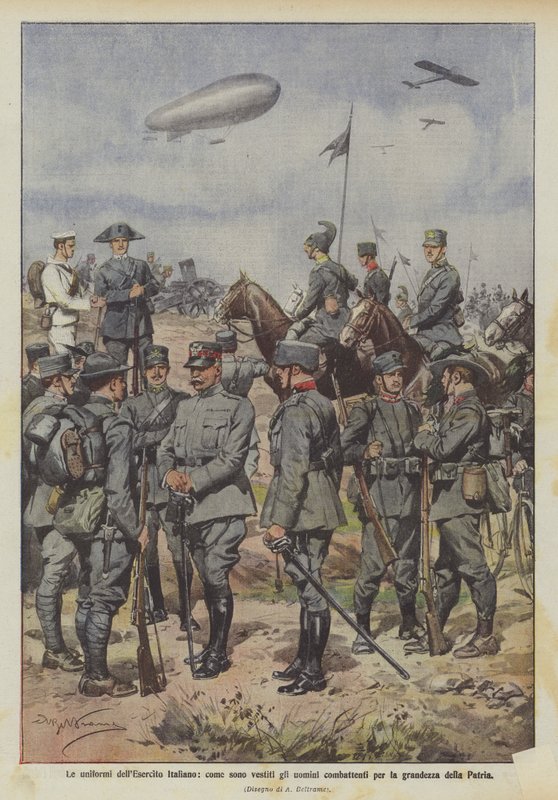 The uniforms of the Italian Army, how the men fighting for the greatness of the Fatherland are dressed by Achille Beltrame