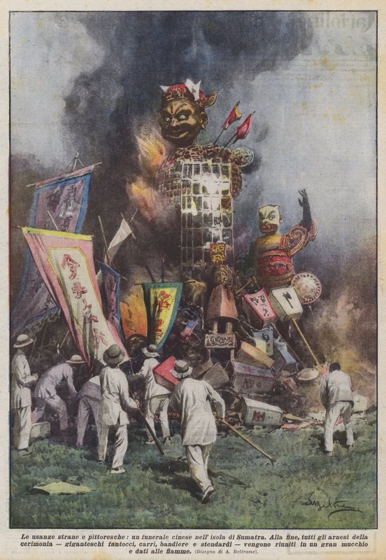 Strange and Picturesque Customs, a Chinese Funeral on the Island of Sumatra by Achille Beltrame