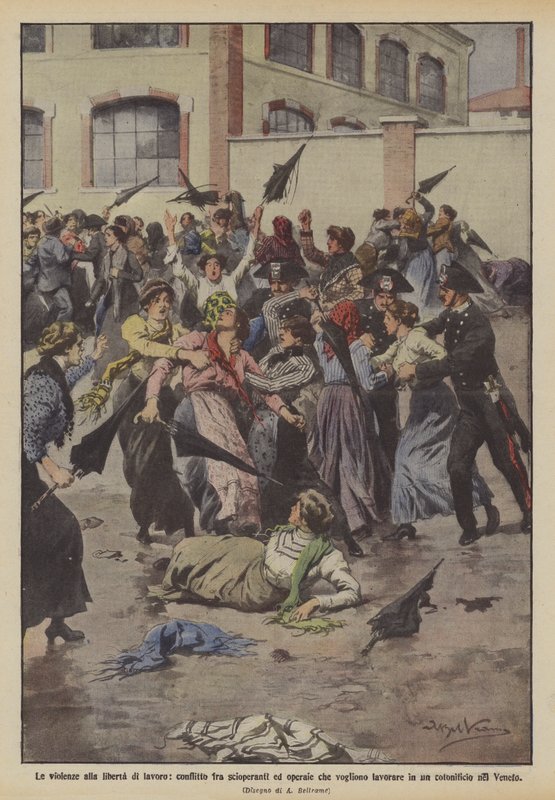 Violence Against the Freedom to Work, Conflict Between Strikers and Workers Who Want to Work by Achille Beltrame