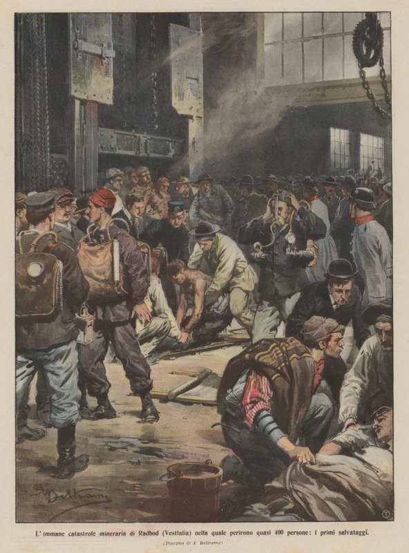 The Immense Mining Catastrophe of Radbod (Westphalia) in Which Nearly 400 People Perished, the First Rescues by Achille Beltrame