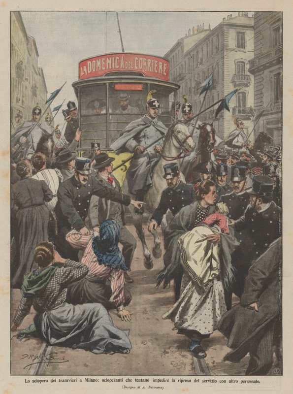 The Tram Strike in Milan, Strikers Trying to Prevent the Resumption of Service with Other Personnel by Achille Beltrame