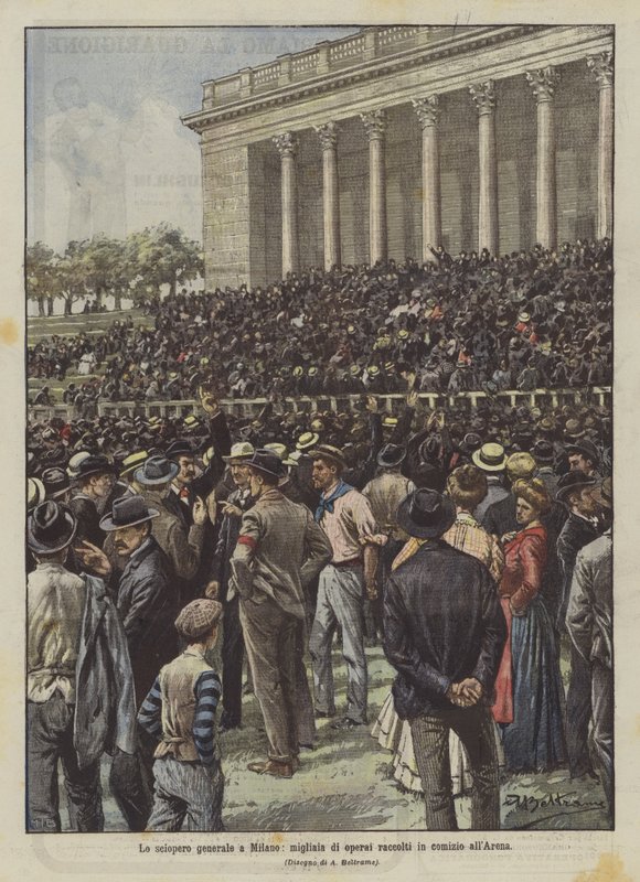 The General Strike in Milan, Thousands of Workers Gathered in a Rally at the Arena by Achille Beltrame