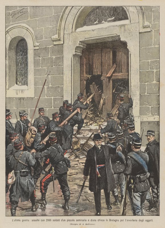The Last War, Assault with 2000 Soldiers on a Small Seminary and a Church in Brittany by Achille Beltrame