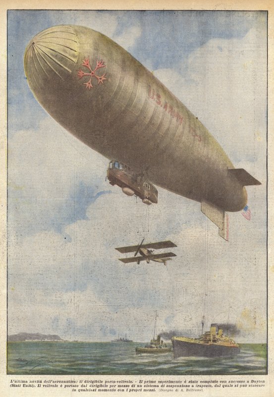 The latest in aeronautics, the airship aircraft carrier by Achille Beltrame