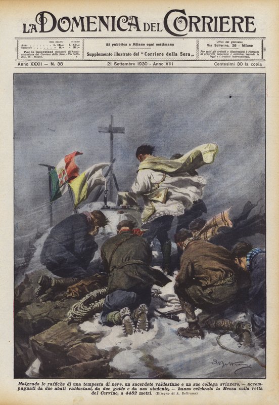 Despite the gusts of a snowstorm, a Valdostan priest and his Swiss colleague by Achille Beltrame