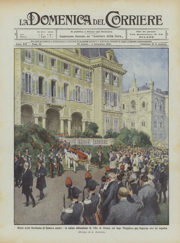 Death of the Duchess of Genoa, the Body Leaves the Villa of Stresa on Lake Maggiore by Achille Beltrame