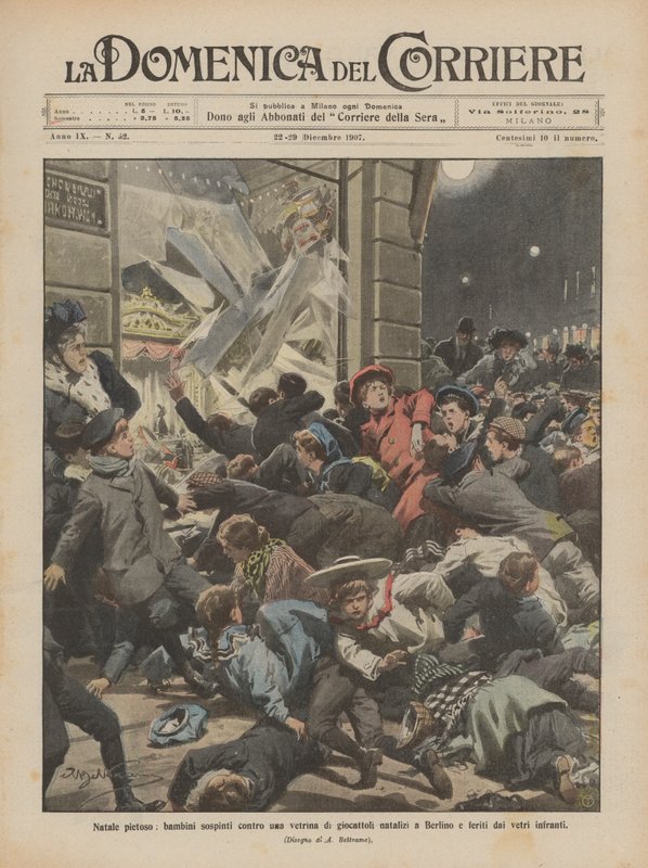 Pitiful Christmas, Children Pushed Against a Christmas Toy Shop Window in Berlin and Injured by Broken Glass by Achille Beltrame