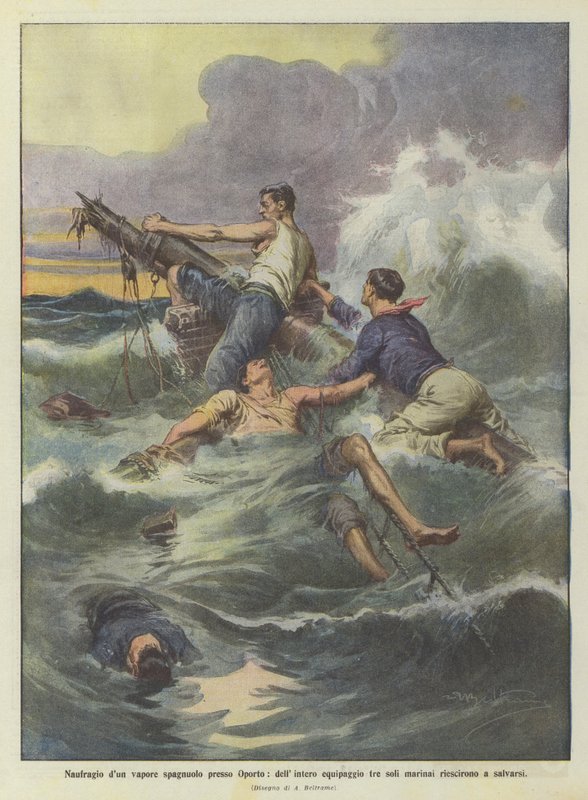 Shipwreck of a Spanish Steamer Near Oporto: Only Three Sailors of the Entire Crew Survived by Achille Beltrame