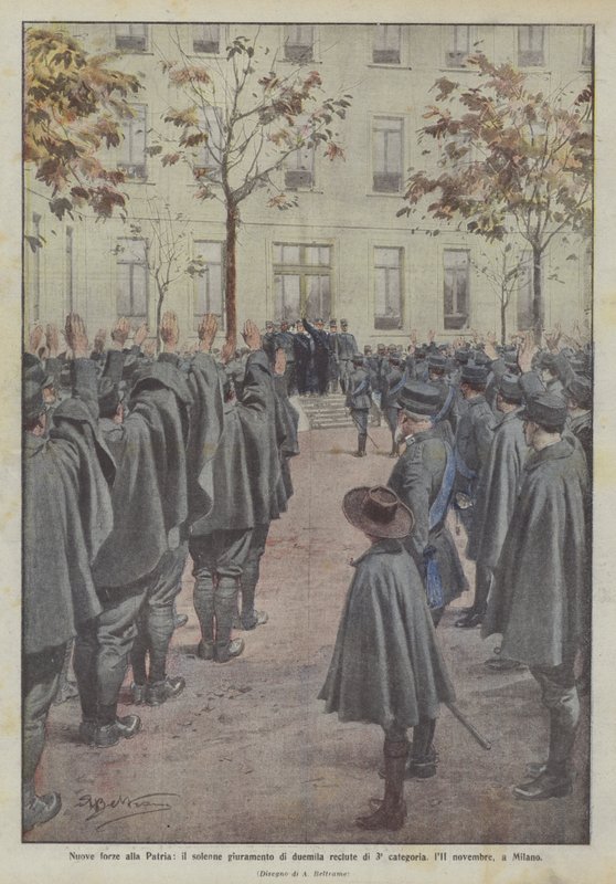New Forces to the Homeland, the Solemn Oath of Two Thousand Third Category Recruits, November 11, in Milan by Achille Beltrame