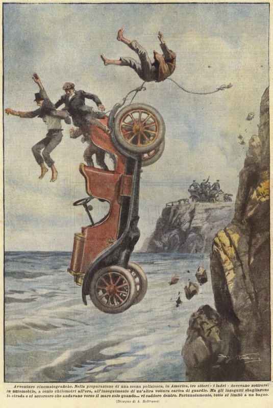 People Falling as Their Car Leaves a Coastal Path by Achille Beltrame