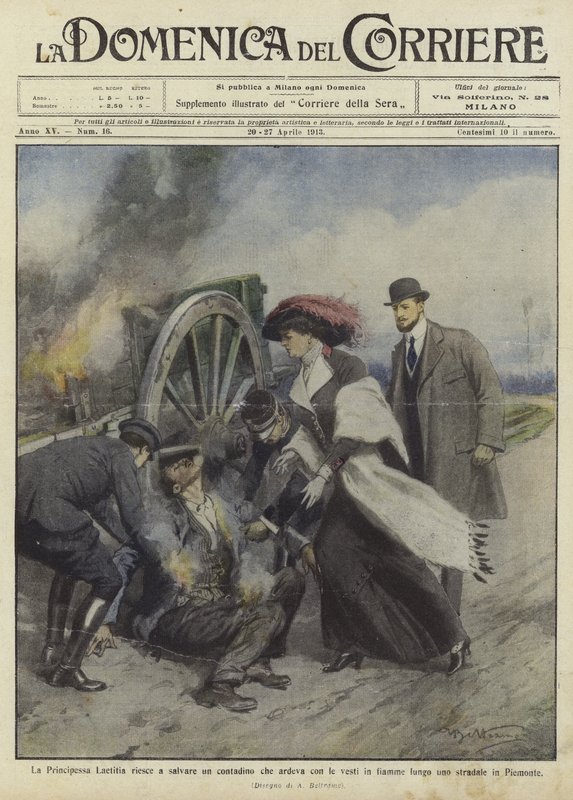 Princess Laetitia saves a farmer on a road in Piedmont by Achille Beltrame