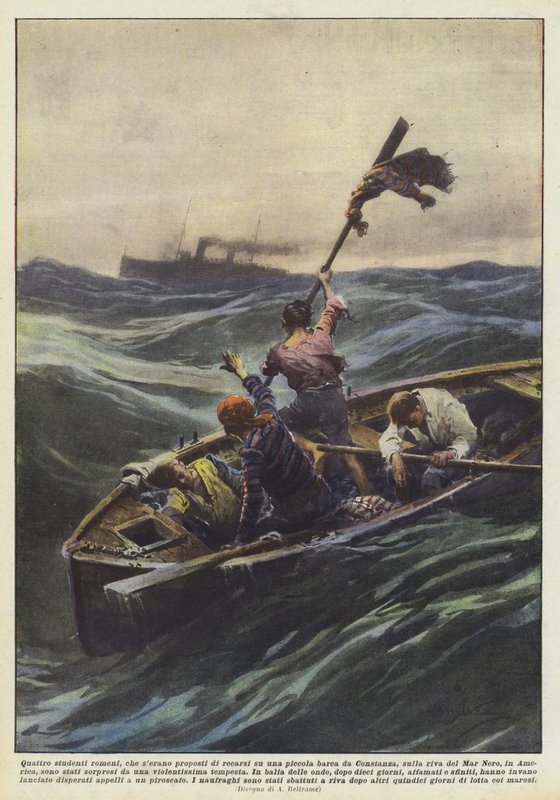 Four Romanian students, who had planned to travel by a small boat from Constanza by Achille Beltrame