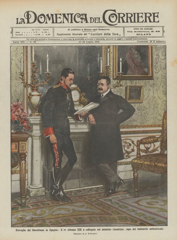 Revival of liberalism in Spain, King Alfonso XIII in conversation with Minister Canalejas by Achille Beltrame