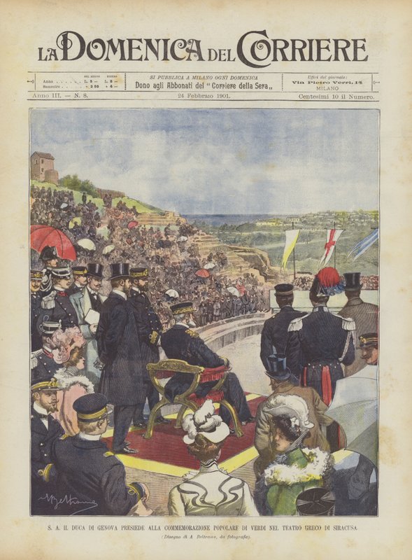 The Duke of Genoa Presides Over the Popular Commemoration of Verdi at the Greek Theater of Syracuse by Achille Beltrame
