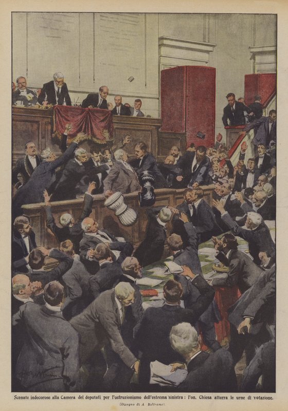 Indecorous Scenes in the Chamber of Deputies Due to Obstructionism by the Far Left, Hon. by Achille Beltrame