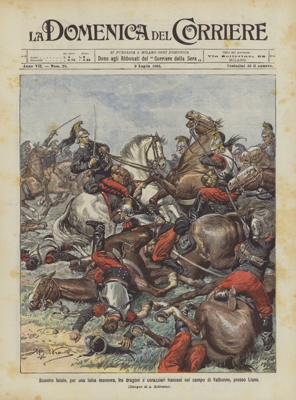 Fatal Collision Due to a False Maneuver Between French Dragoons and Cuirassiers in the Valbonne Camp Near Lyon by Achille Beltrame