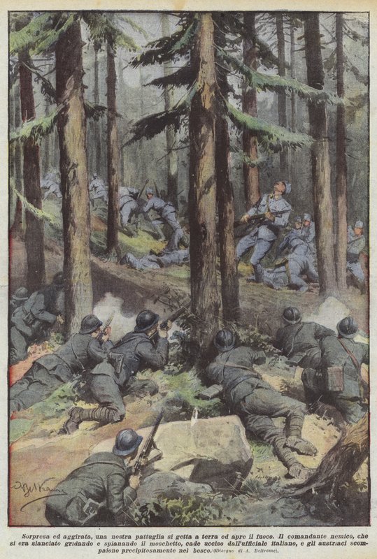 Surprised and Surrounded, Our Patrol Throws Itself to the Ground and Opens Fire by Achille Beltrame