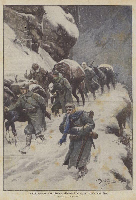 Under the Storm, a Supply Column Travels to the Front Lines by Achille Beltrame