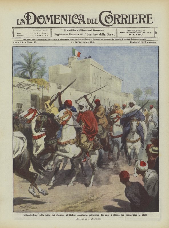 Submission of the Mansur Tribe to Italy, Picturesque Ride of the Leaders in Derna to Surrender Their Weapons by Achille Beltrame