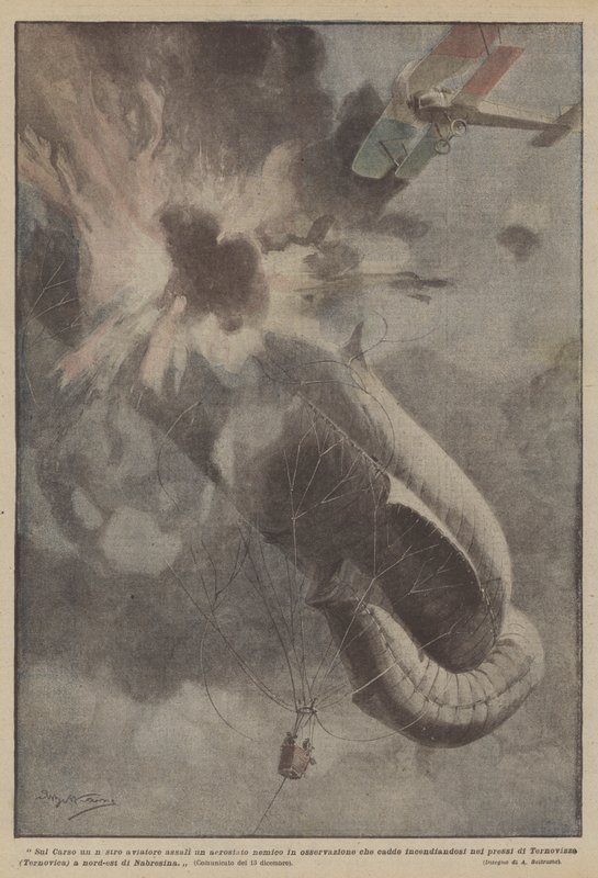 In the Carso, One of Our Aviators Attacked an Enemy Observation Balloon, Which Fell Burning by Achille Beltrame