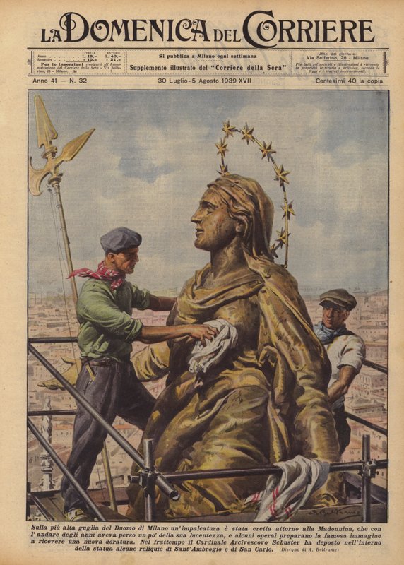 On the Highest Spire of the Milan Cathedral, a Scaffold Was Erected Around the Madonnina by Achille Beltrame