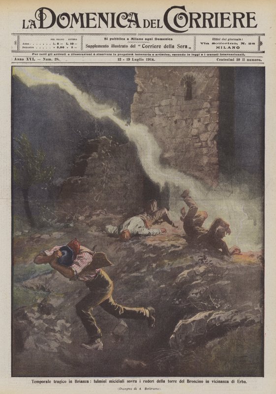 Tragic Storm in Brianza, Deadly Lightning Strikes the Ruins of the Broncino Tower Near Erba by Achille Beltrame