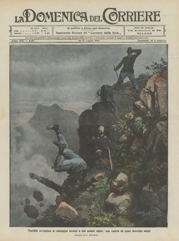 Terrible mountain adventure experienced by two alpine soldiers, a fall of almost two hundred meters by Achille Beltrame