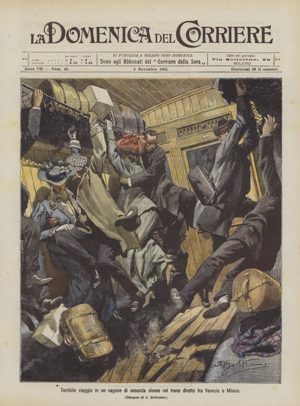 Terrible Journey in a Second-Class Carriage on the Train Between Venice and Milan by Achille Beltrame