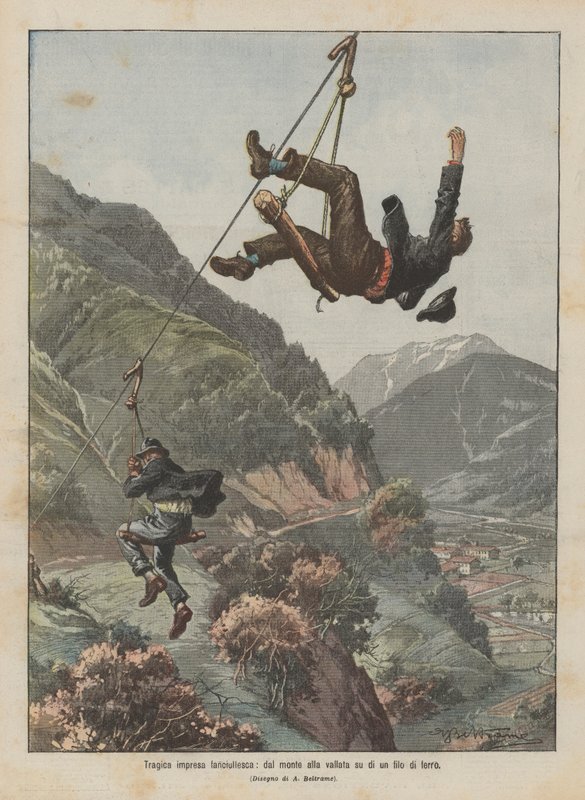 Tragic Childish Adventure, From the Mountain to the Valley on a Wire by Achille Beltrame