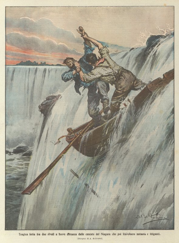 Tragic fight between two rivals a short distance from Niagara Falls which then swept away the boat and the fighters by Achille Beltrame