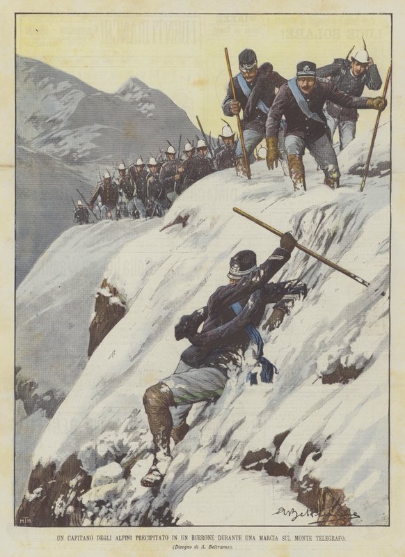 A Captain of the Alpini Falls into a Ravine During a March on Mount Telegraph by Achille Beltrame