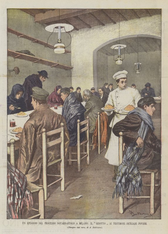 An Episode of the Notarbartolo Trial in Milan, The Risotto for Poor Sicilian Witnesses by Achille Beltrame