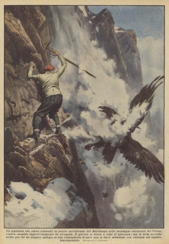 A Mountaineer Climbing the Southern Wall of Murolungo in the Abruzzo Mountains by Achille Beltrame