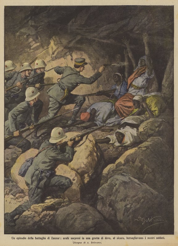 An Episode of the Battle of Zanzur, Arabs Surprised in a Cave Where They Were Safe by Achille Beltrame