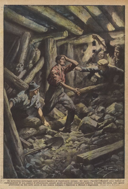 A miraculous rescue in the lignite mines of Castelnuovo (Arezzo) by Achille Beltrame