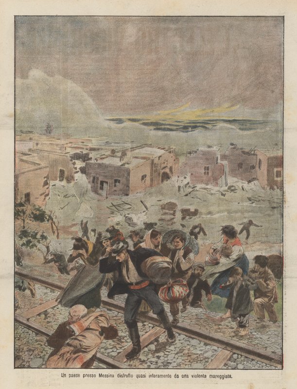 A Town Near Messina Almost Entirely Destroyed by a Violent Storm Surge by Achille Beltrame