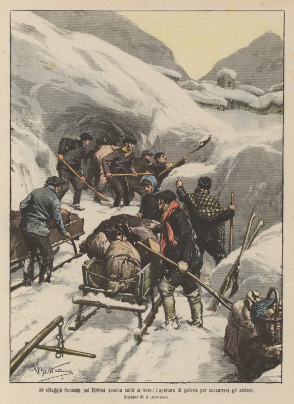 A French Village in the Pyrenees Buried Under Snow, Tunnels Opened to Rescue the Inhabitants by Achille Beltrame