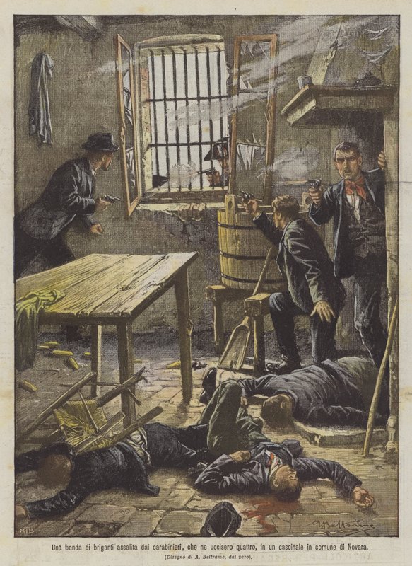 A Band of Brigands Attacked by Carabinieri, Four Killed, in a Farmhouse in the Municipality of Novara by Achille Beltrame