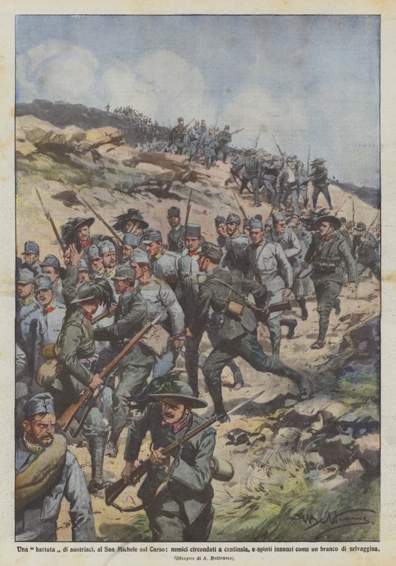 A Raid on Austrians, at San Michele on the Karst, Hundreds of Enemies Surrounded by Achille Beltrame