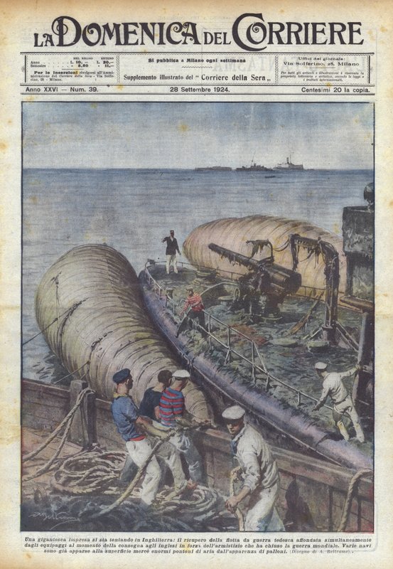 A gigantic undertaking is being attempted in England, the recovery of the German war fleet by Achille Beltrame