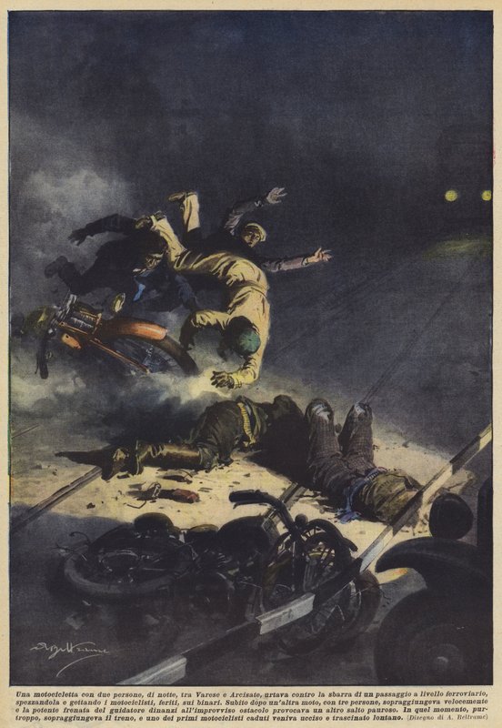 A Motorcycle with Two People at Night Between Varese and Arcisate Hit the Barrier by Achille Beltrame