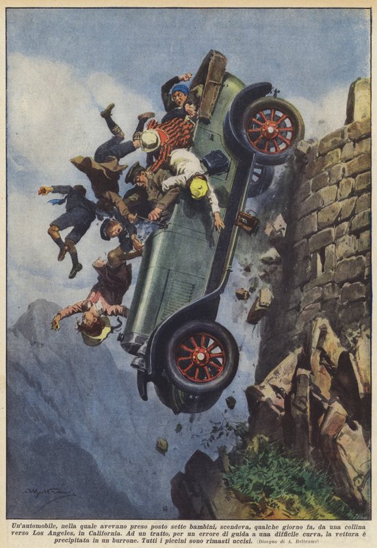 A car, in which seven children had taken place, descended a few days ago by Achille Beltrame