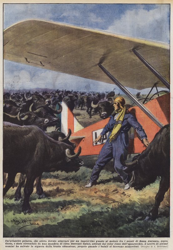 A Polish aviator who had to land due to a sudden engine failure in the mountains by Achille Beltrame