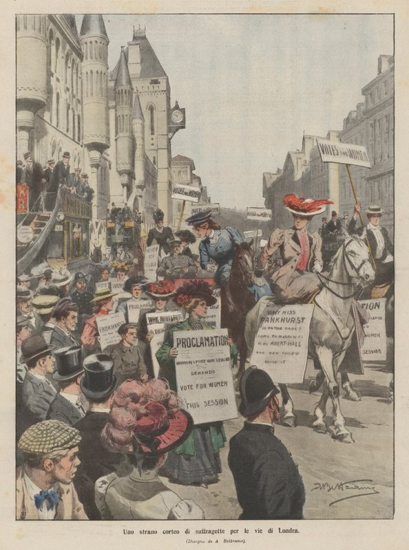 A Strange Procession of Suffragettes Through the Streets of London by Achille Beltrame