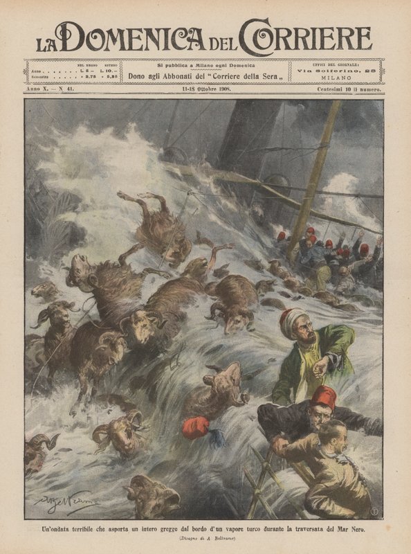 A Terrible Wave Sweeps Away an Entire Flock from the Deck of a Turkish Steamer During the Black Sea Crossing by Achille Beltrame