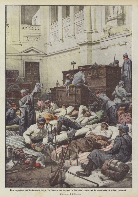 Inglorious use of the Belgian Parliament, the Chamber of Deputies in Brussels converted into a dormitory by Achille Beltrame